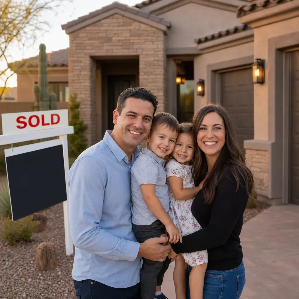 Happy Arizona family receiving keys to their new home